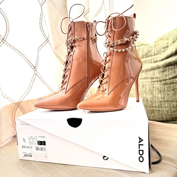 Aldo Shoes - ALDO Women's Brown Patent Lace-Up Heeled Boots